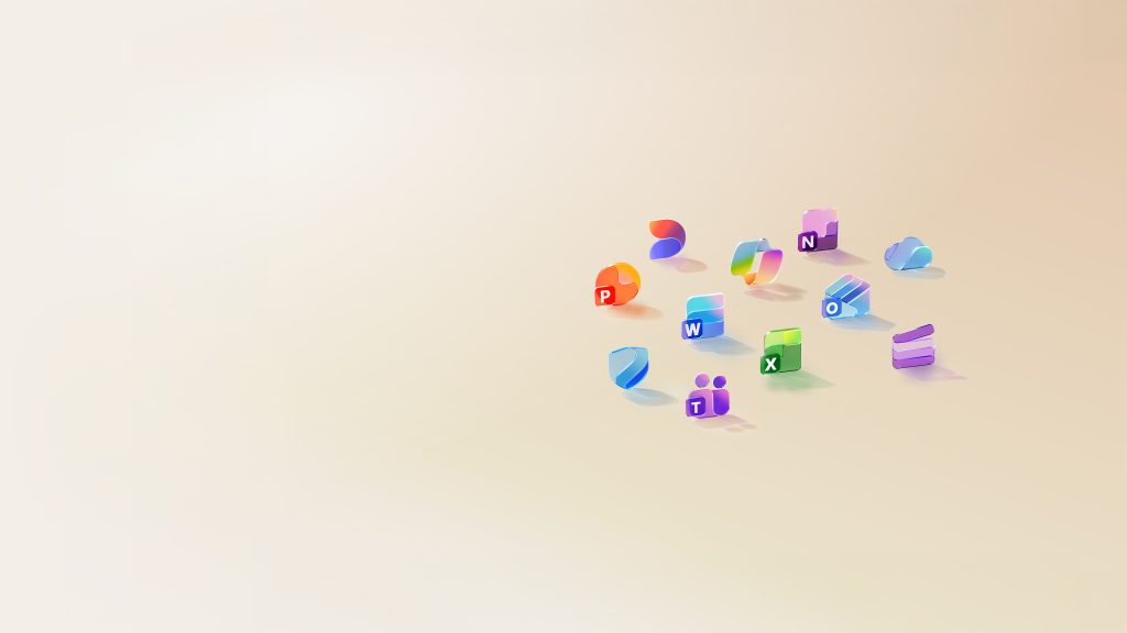 Various apps that are part of a Microsoft 365 subscription, such as: Microsoft Copilot, Word, Excel, PowerPoint, Outlook, OneNote, OneDrive, Microsoft Defender, Microsoft Teams, Microsoft Designer, Clipchamp.