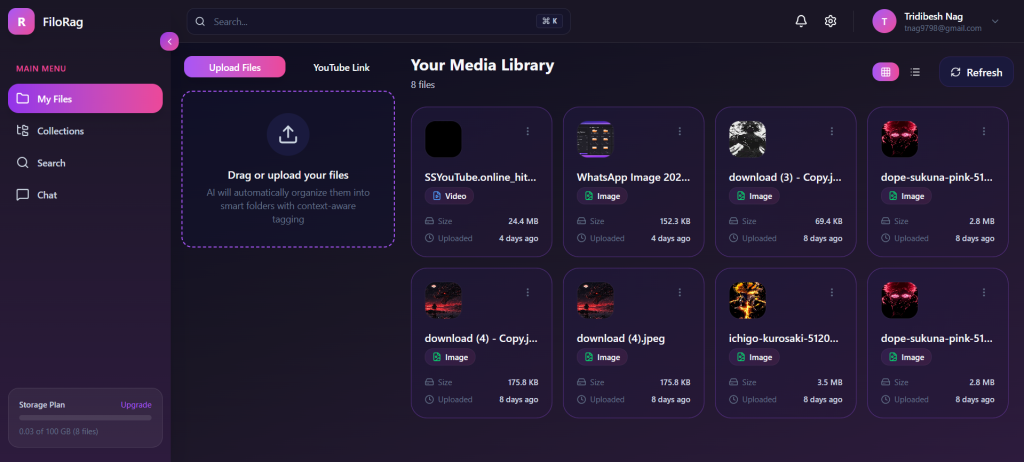 FiloRag App — Files View