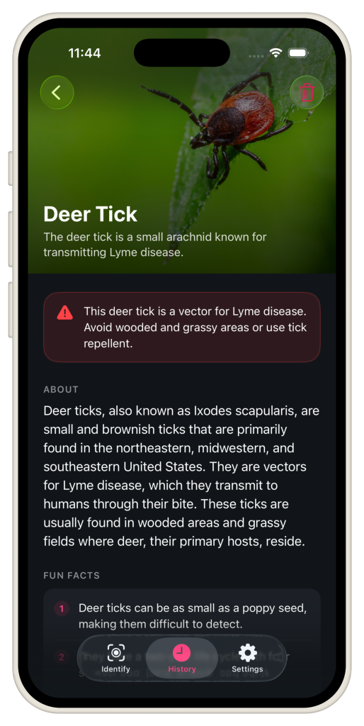 Tick with danger warning