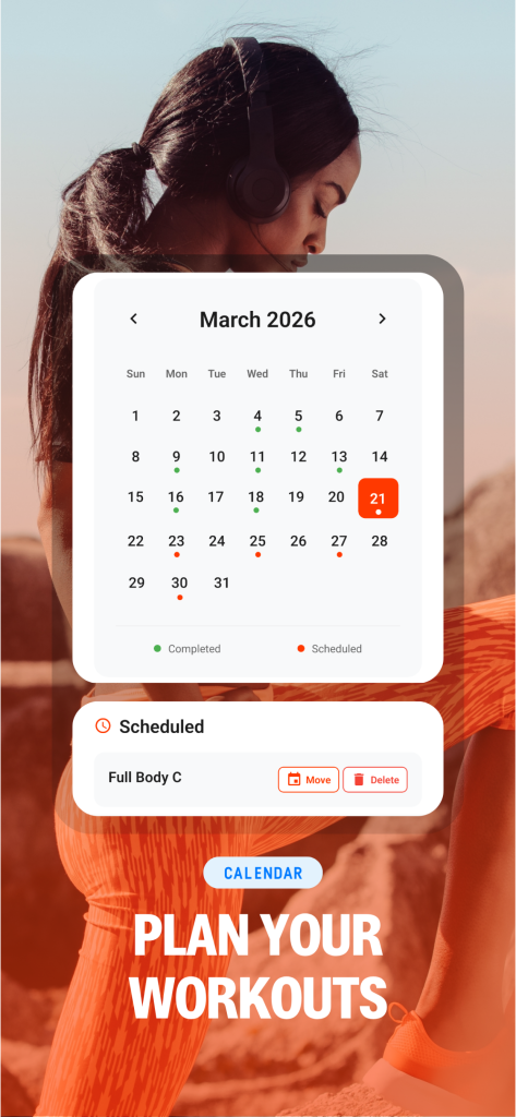 Workout scheduling calendar