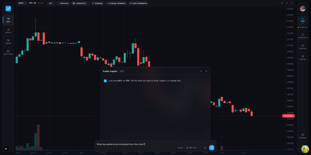 Tradie AI copilot answering a trader’s question inside the workspace