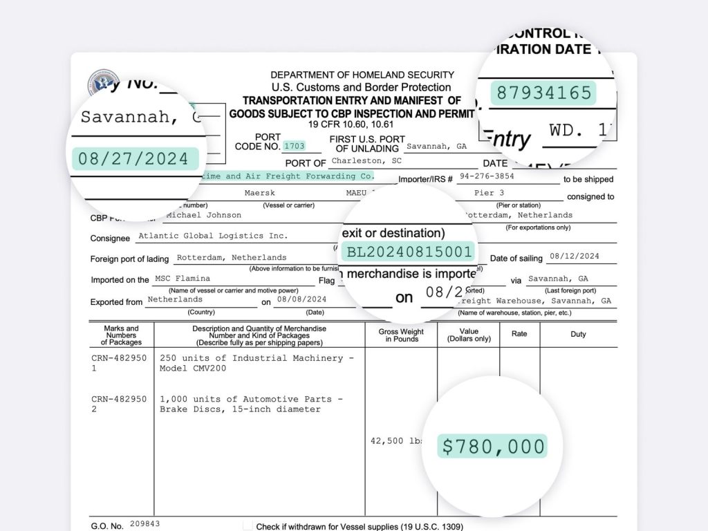 CBP Transportation Entry and Manifest Form - Trade Compliance Document