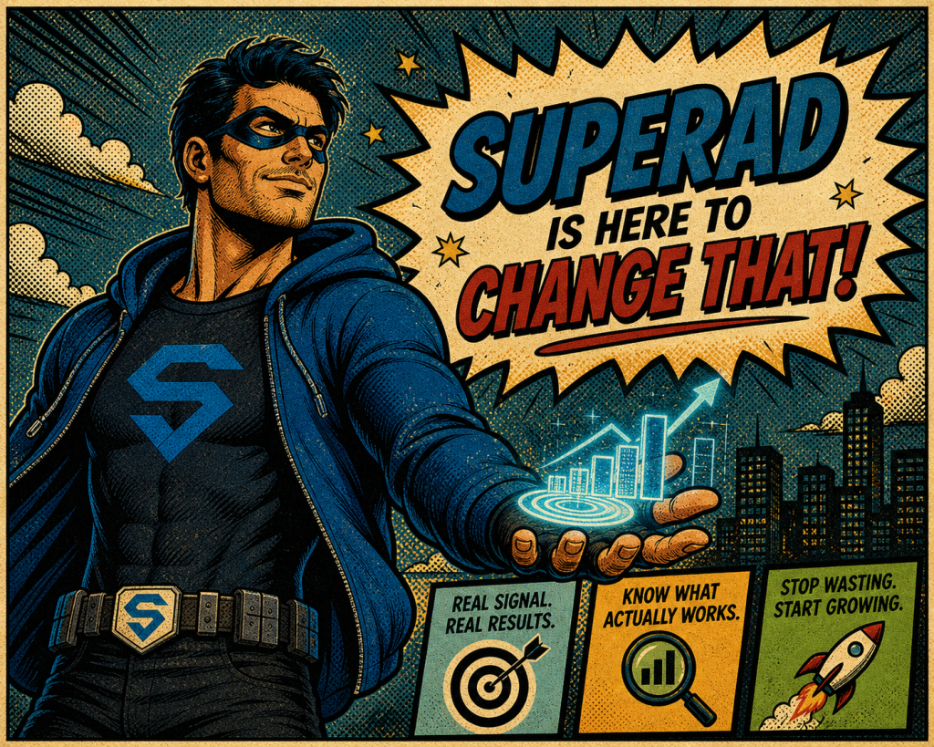 SuperAd hero comic panel