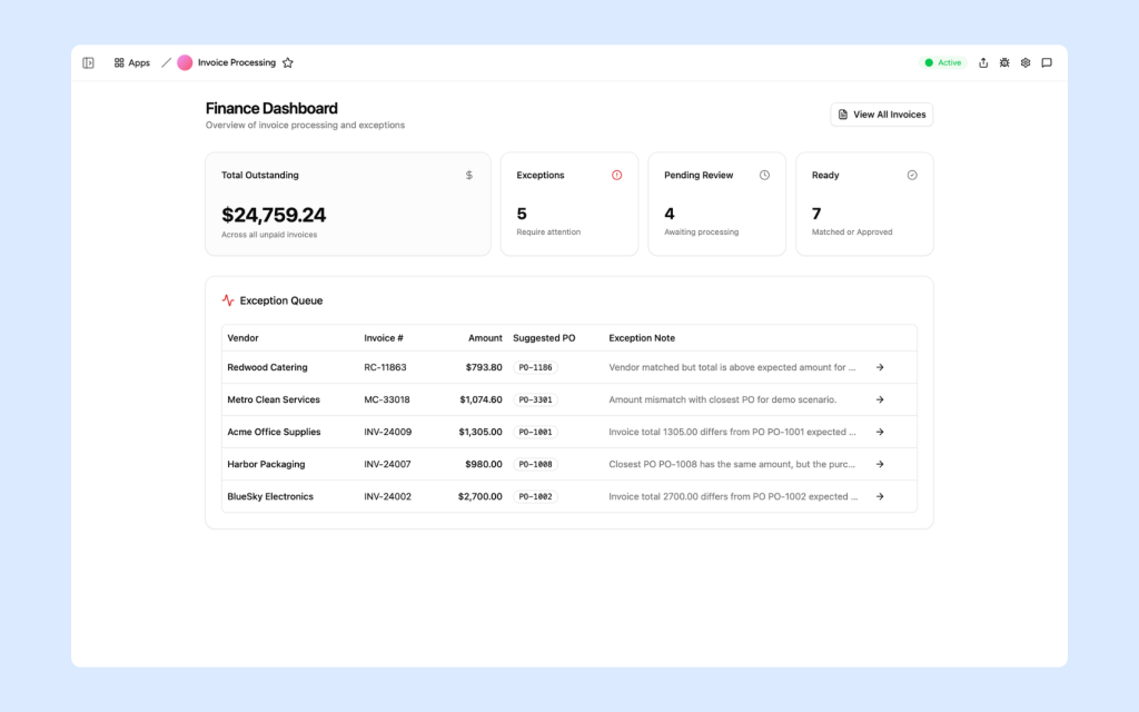 Invoice Processing built with Appaca
