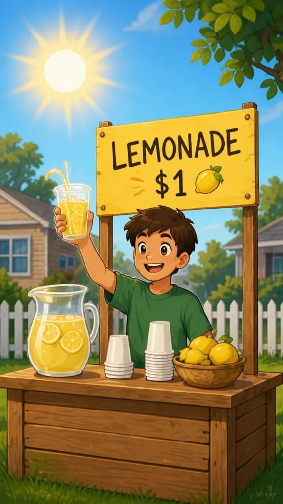 AI explainer video example about lemonade stand profit.