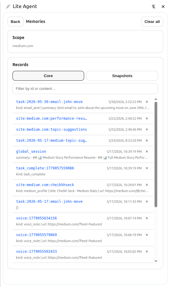 Memory browser in the side panel