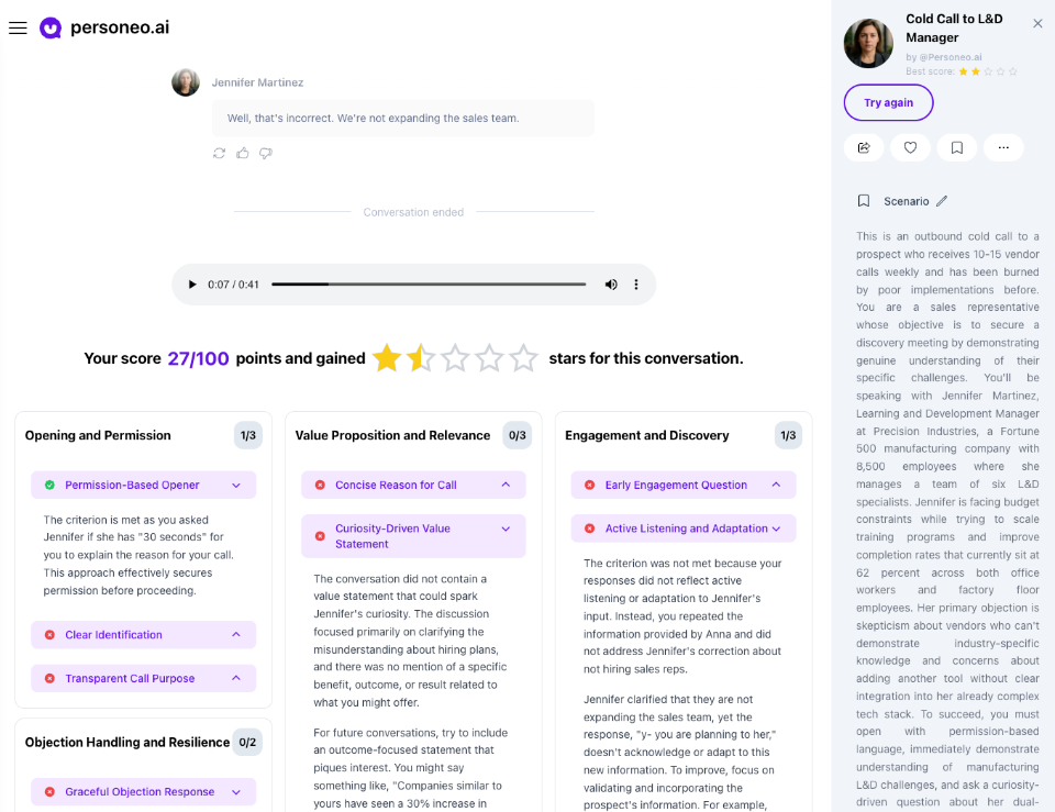 Personeo roleplay interface