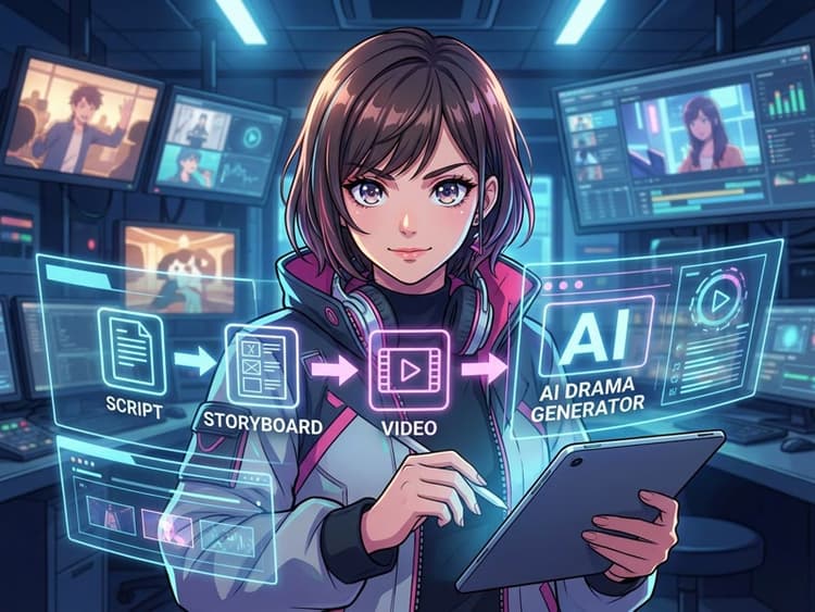 Anime AI Studio platform interface showing AI anime drama creation workflow