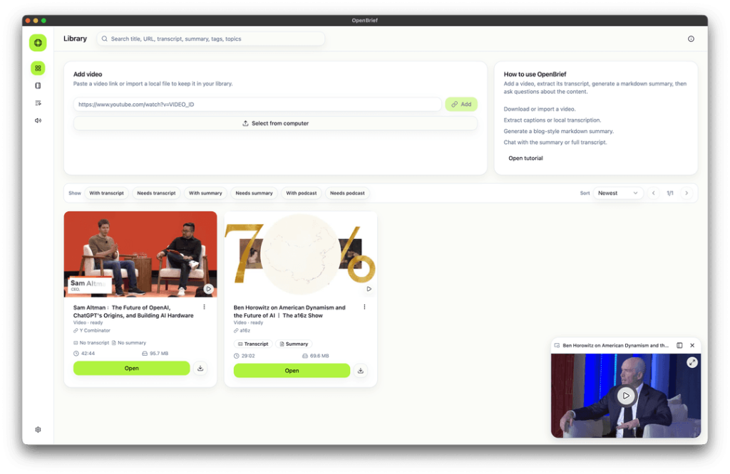 OpenBrief library view