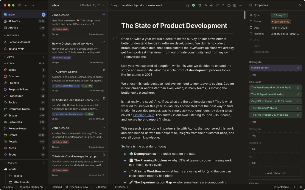 Tolaria app in dark mode