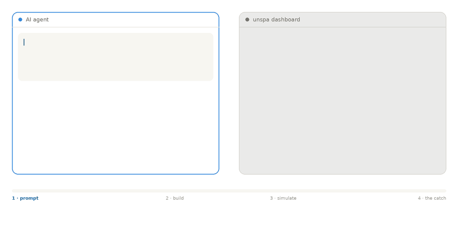 Unspaghettit demo: prompt in your AI agent, the runtime builds, the simulator's red line