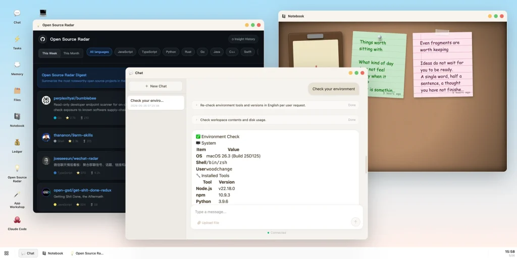 Wandesk desktop — chat and apps side by side