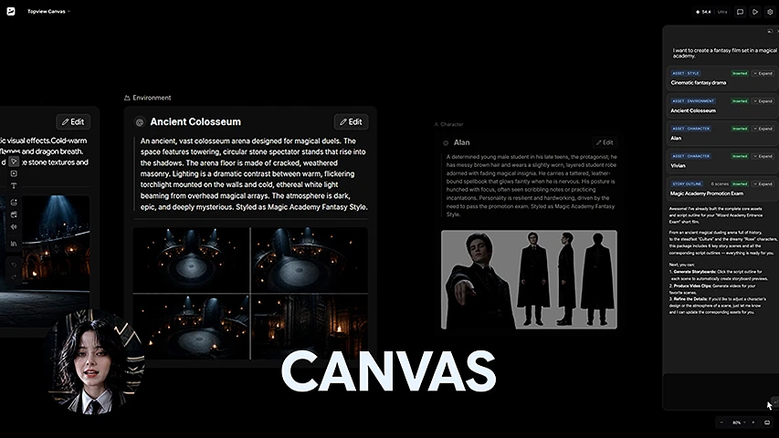 Topview Canvas agent-driven video creation workspace preview