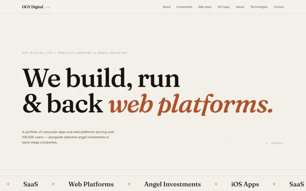 OGY Digital product company landing page generated by PageVera