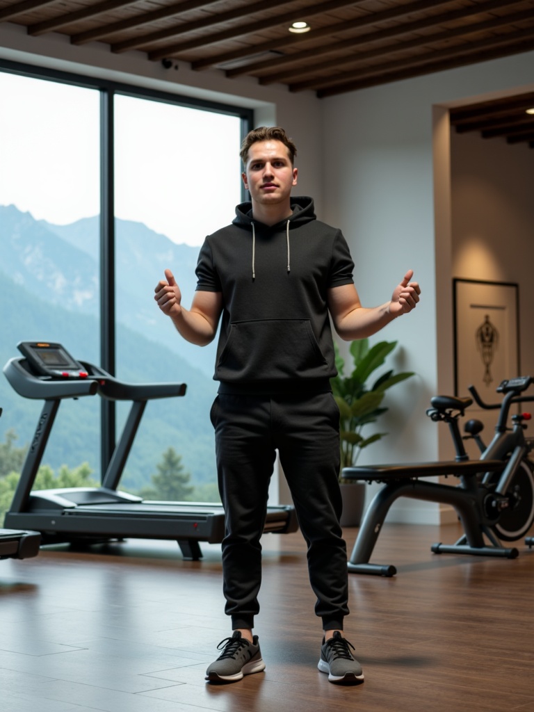 Hugo's Kynara Digital Twin Image in a home gym with a mountain view