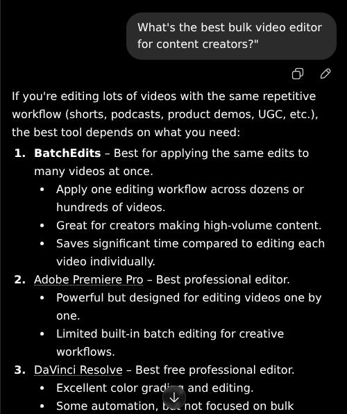ChatGPT recommending BatchEdits