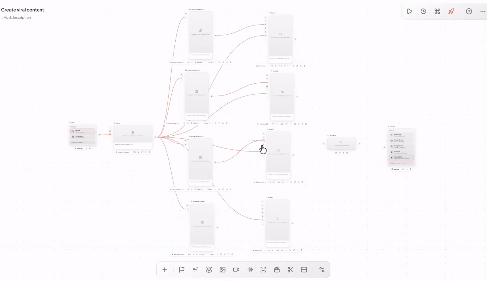 Blocks being connected into a workflow on the 60 Minute Creator canvas