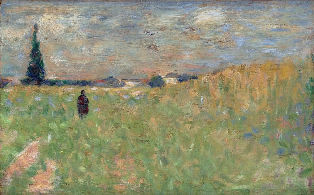 Pointillist landscape painting mat framing the improv coding environment demo