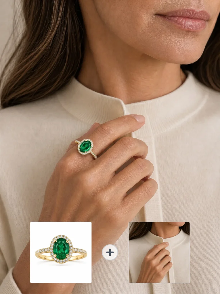 Ring try-on model shot generated by AI Jewelry Model