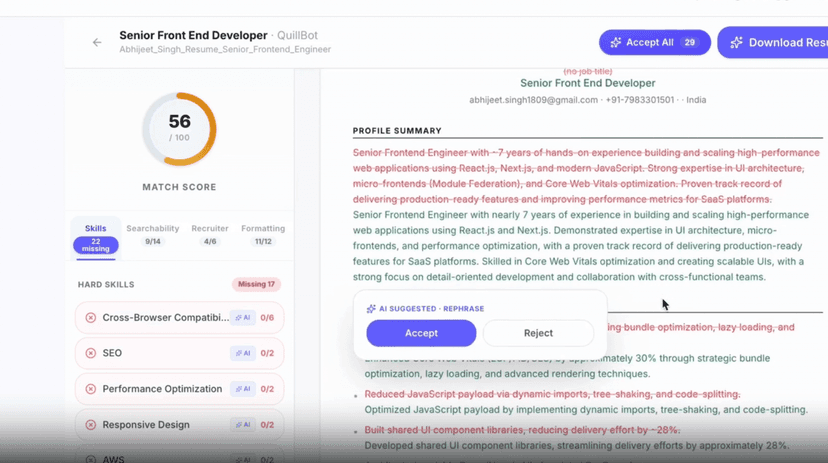 SeamlessCV resume optimizer demo