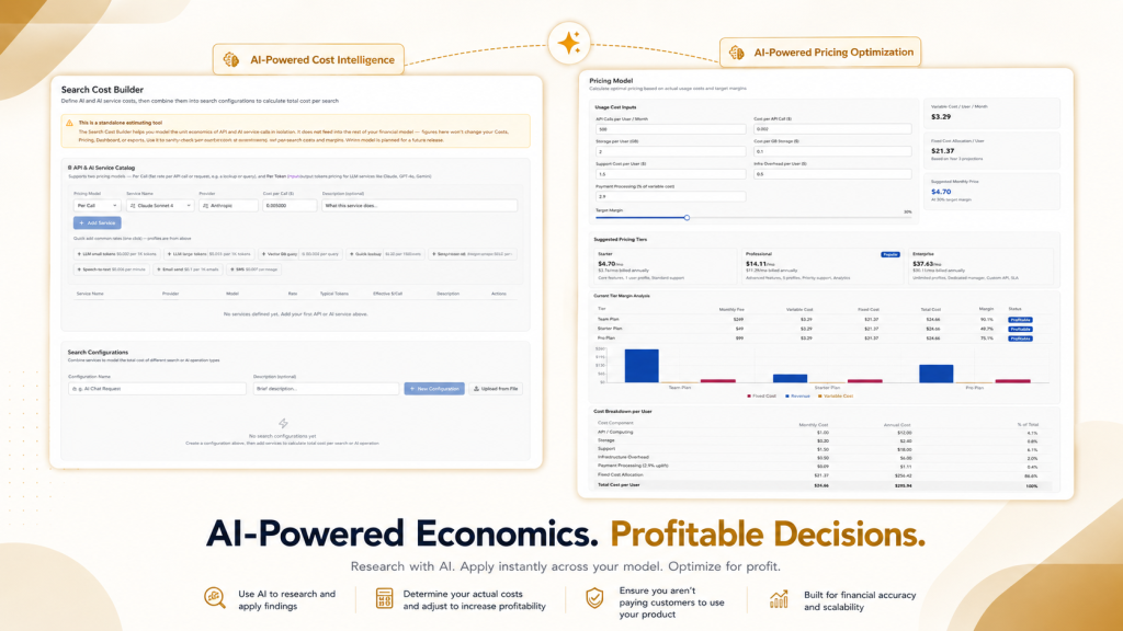 Pricing model and search cost builder