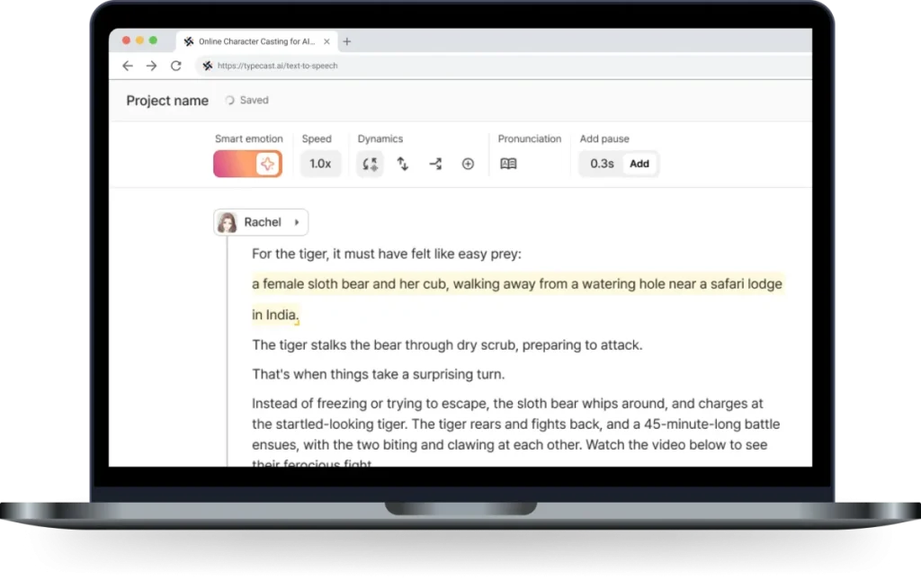 The Typecast web editor open on a laptop