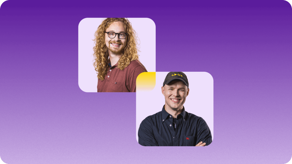Two people talking about secure transcription in an office