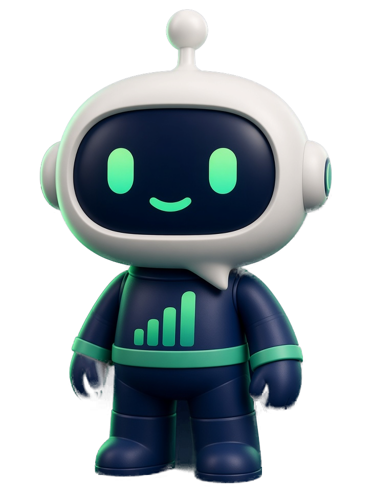 Buddy, your AI Stocks Buddy agent — a friendly robot figure with a speech-bubble head and mint accents