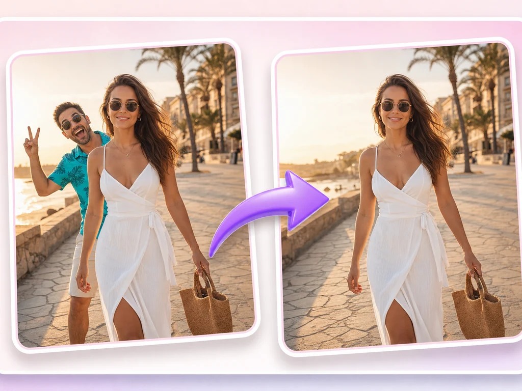 Before and after object removal with an AI photo editor no login workflow