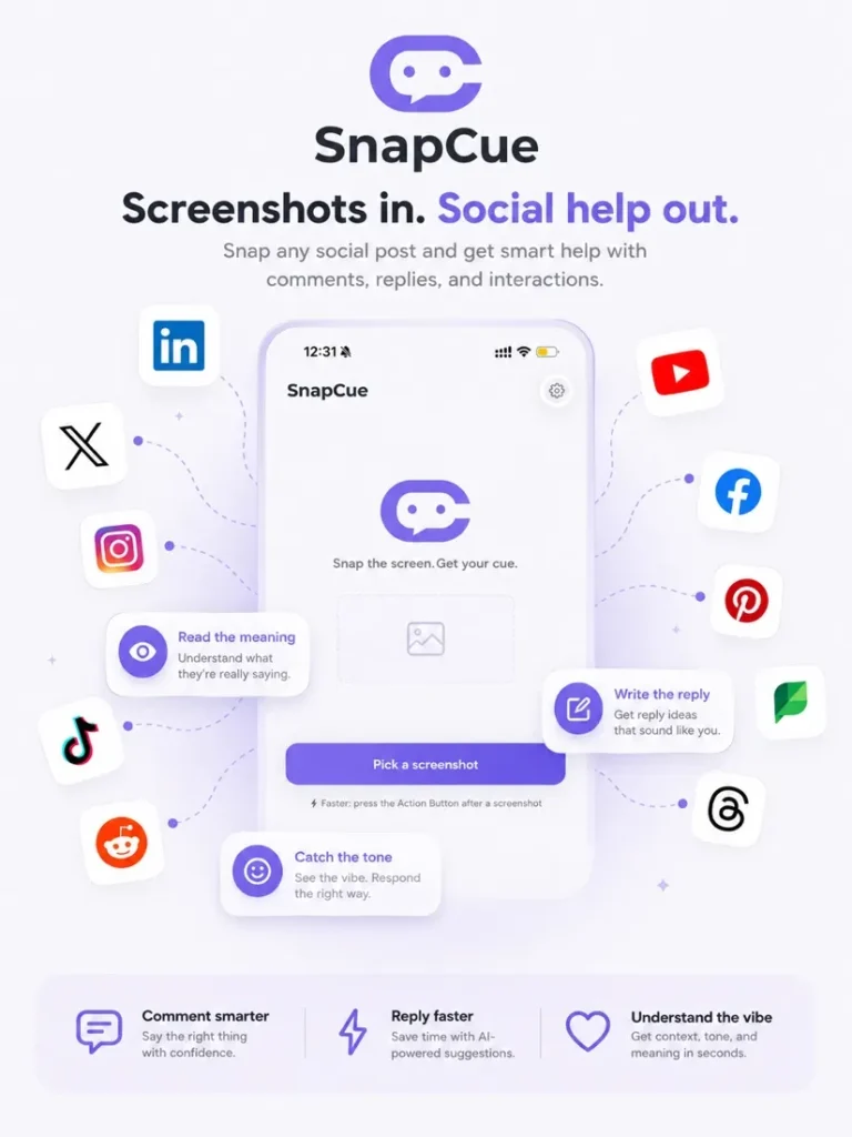 SnapCue — Screenshots in. Social help out.