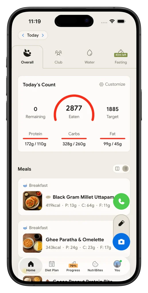 NutriScan daily calorie and macro tracking