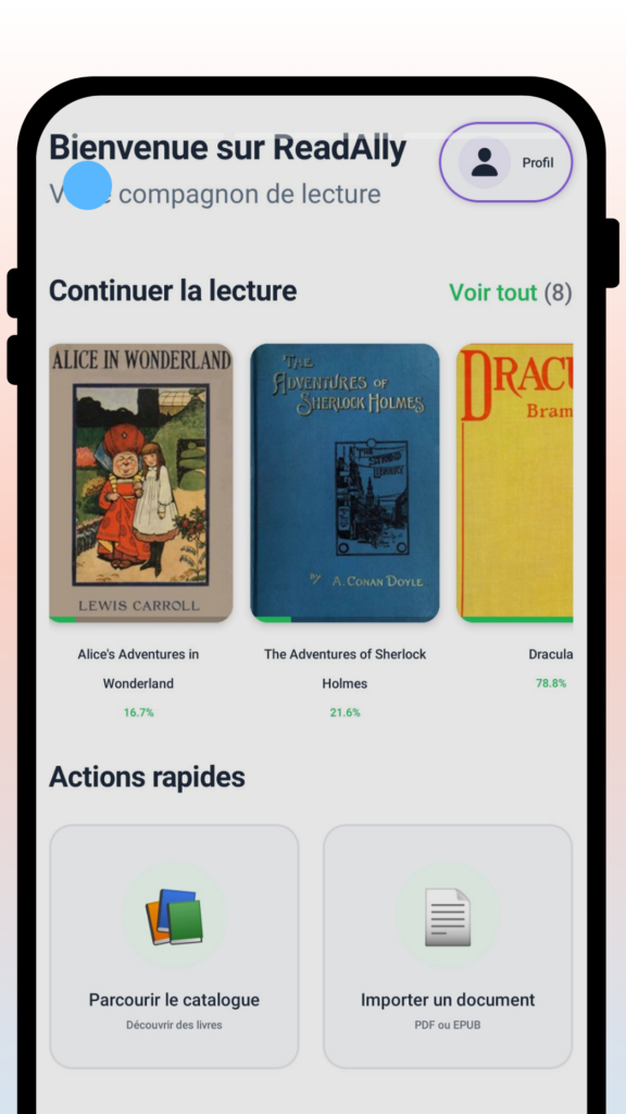 ReadAlly mobile home screen