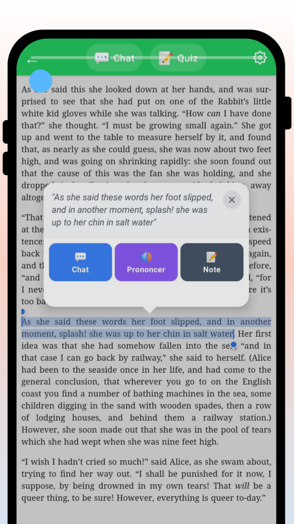 Reading and quiz on mobile