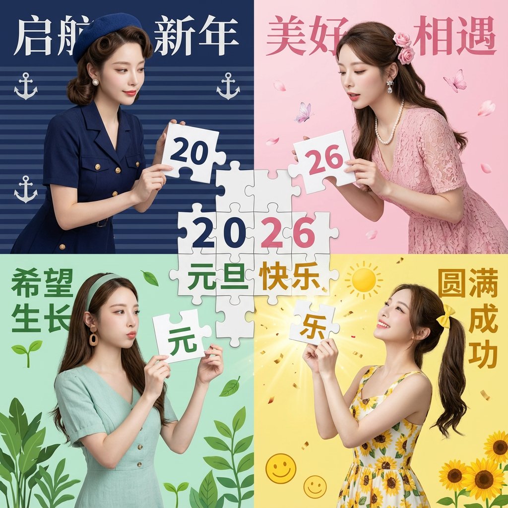 AI image prompt example: New Year Four Panel Puzzle