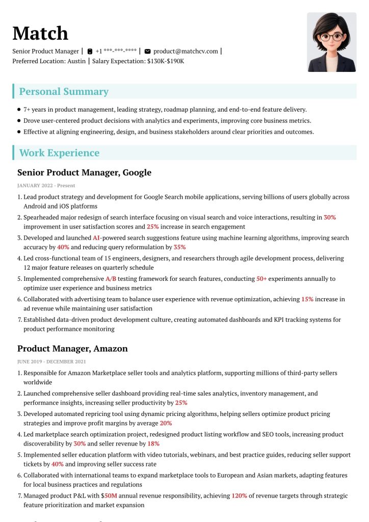 en-us resume template screenshot