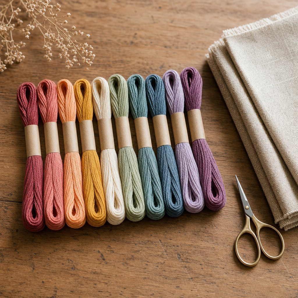 DMC embroidery floss bobbins and palette selection