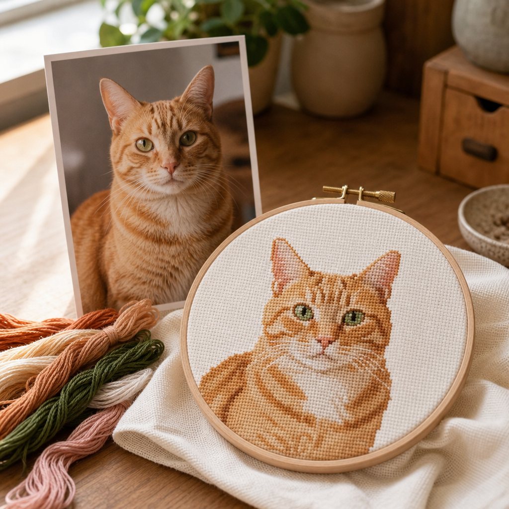 Photo converted to custom cross stitch chart