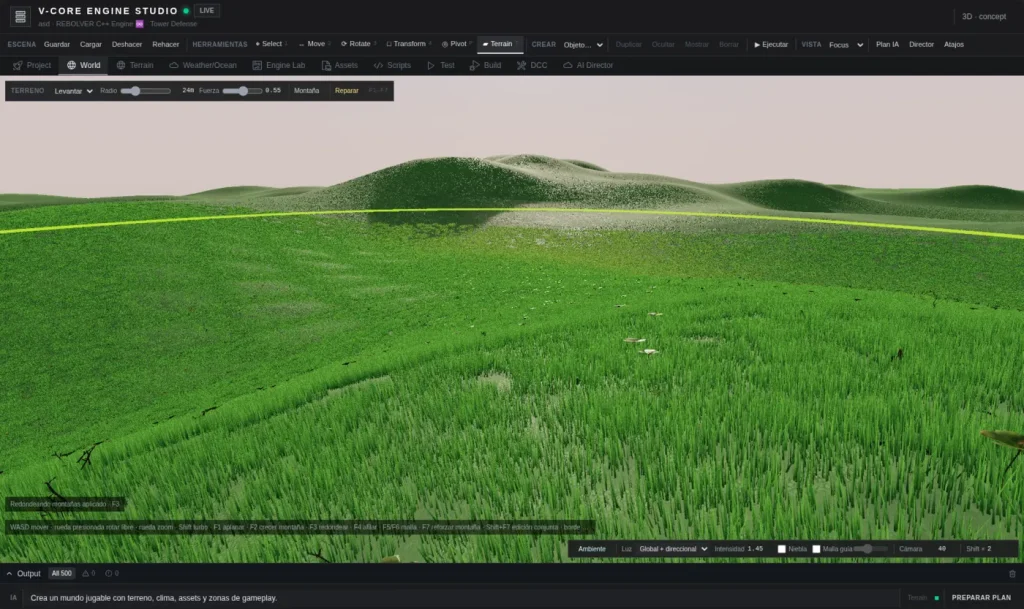 V-CORE Engine Studio — mountains and biomes rendered in real time