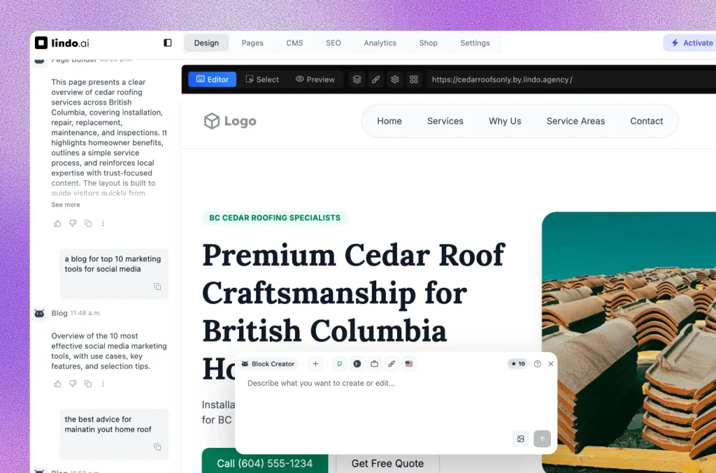AI-native editor — preview of the Lindo.ai feature